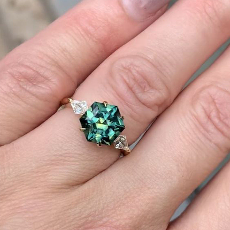 Wholesale of New Green Zircon Copper Rings